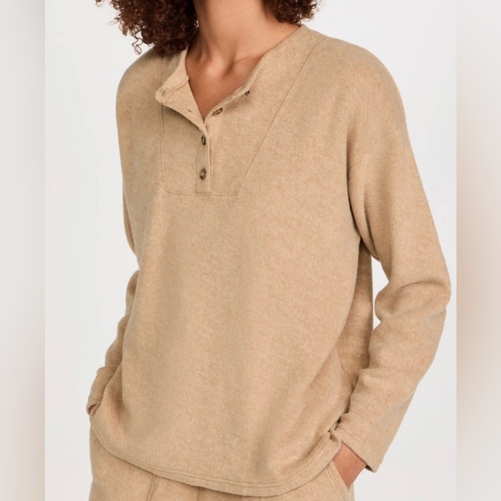 MWL by Madewell Women's Cozy Brushed Henley Top Soft Relaxed S Tan Comfort NWT